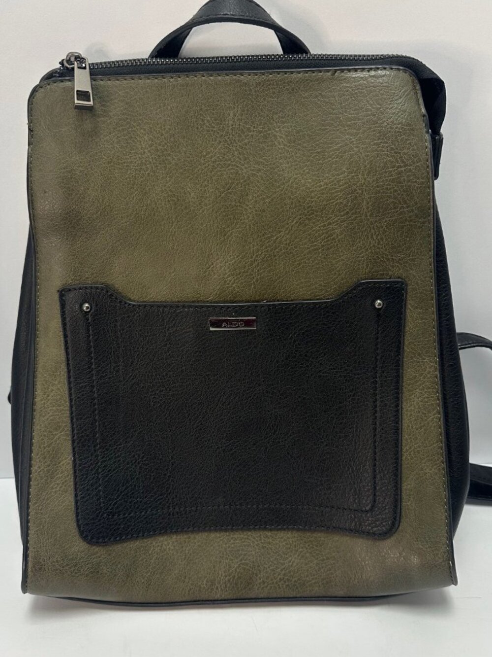Aldo Unisex Backpack Faux Leather Forest Green and Black Color Travel